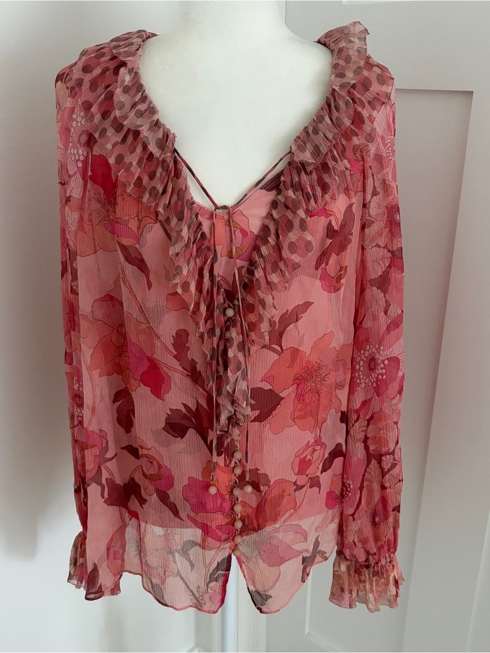 Zimmermann 2 Pc Silk Floral Blouse Camisole Set Size 2 Pink Ruffle Boho*V14